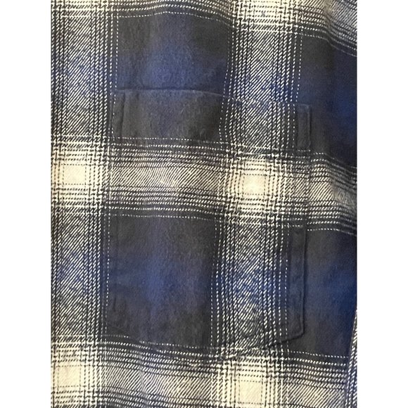 Mens Medium Blue White Plaid Flannel Long Sleeve Shirt Checked - Picture 3 of 9